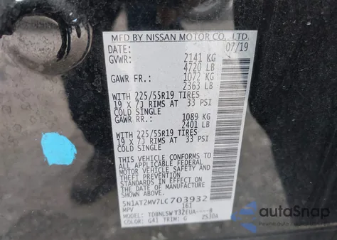 2020 Nissan Rogue Sl Intelligent Awd from USA, damaged, VIN 5N1AT2MV7LC703932